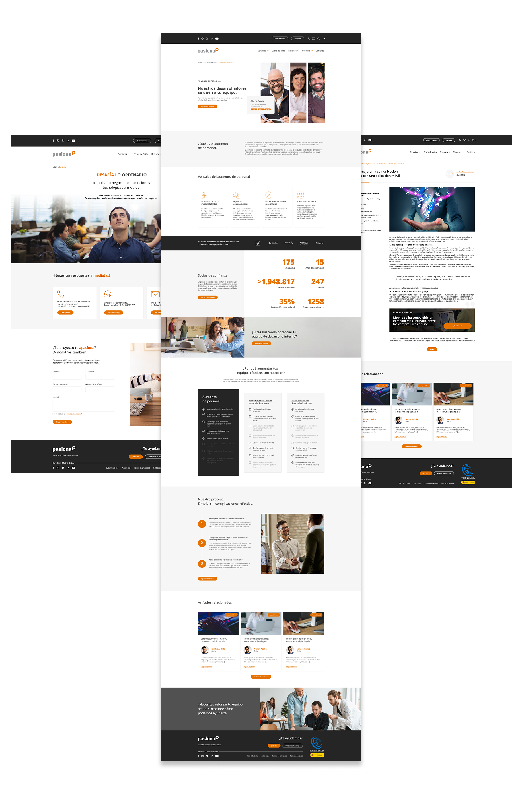 Interface and design of the Pasiona website
